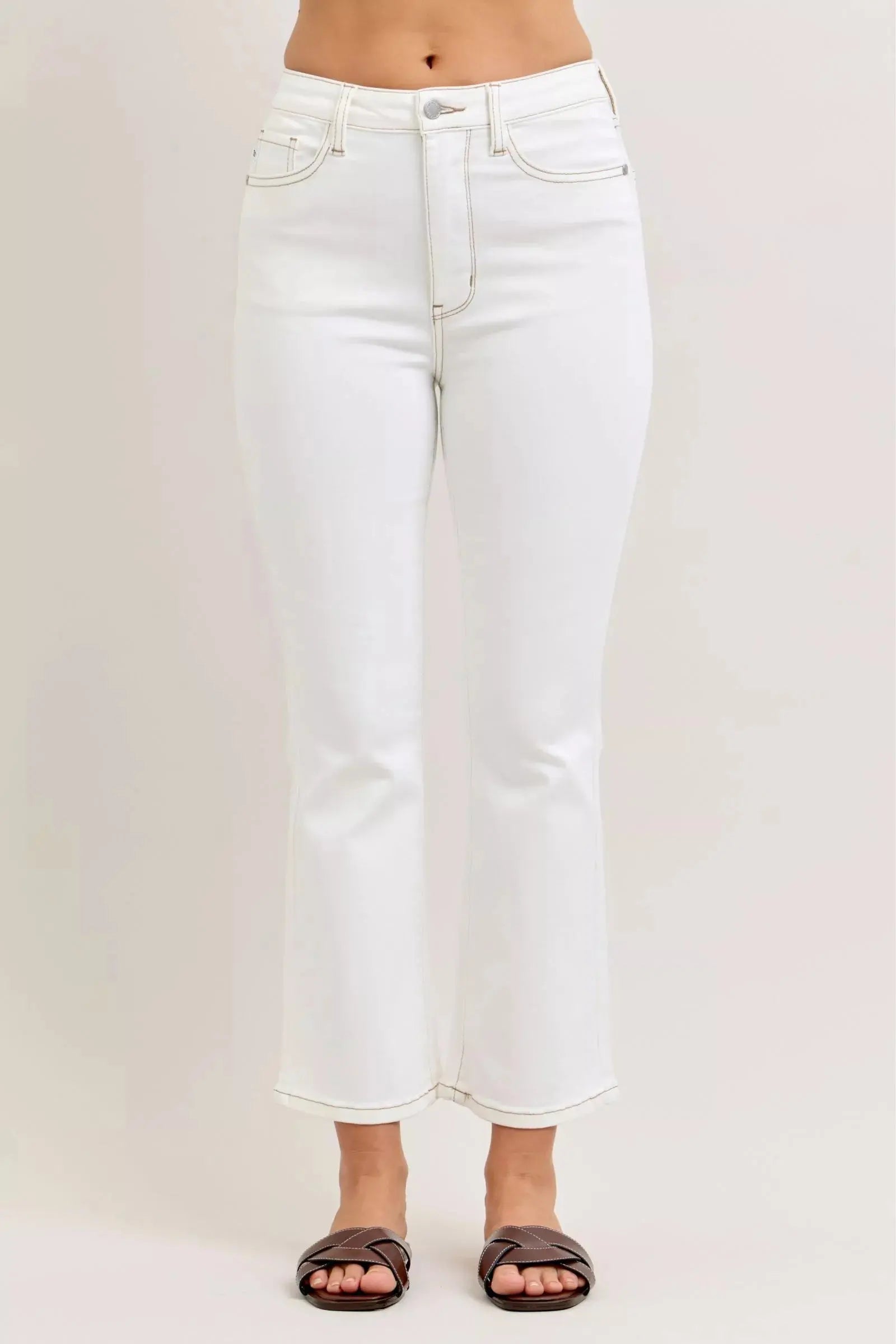 Judy Blue Contrast Stitching Cropped Flare Jeans  Style Ratio