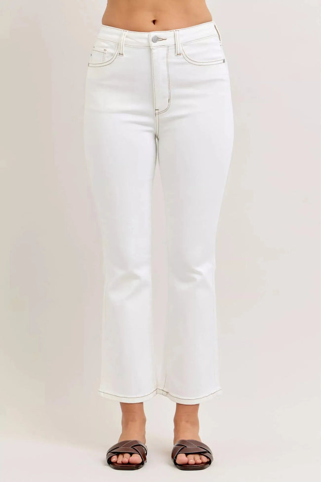 Judy Blue Contrast Stitching Cropped Flare Jeans  Style Ratio