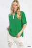 Umgee Textured Knit Top with Striped Contrast Trim  Style Ratio