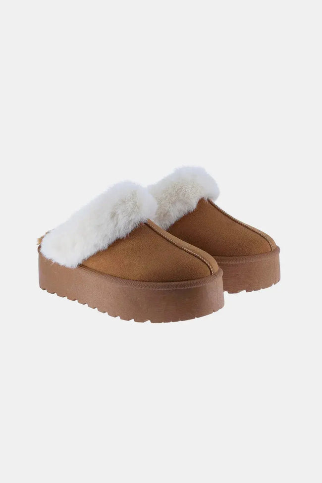 Weeboo Thick Bottom Fur Trim Slip Ons  Style Ratio