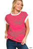 Zenana Full Size Contrast Trim Cap Sleeve Stripe Sweater  Style Ratio