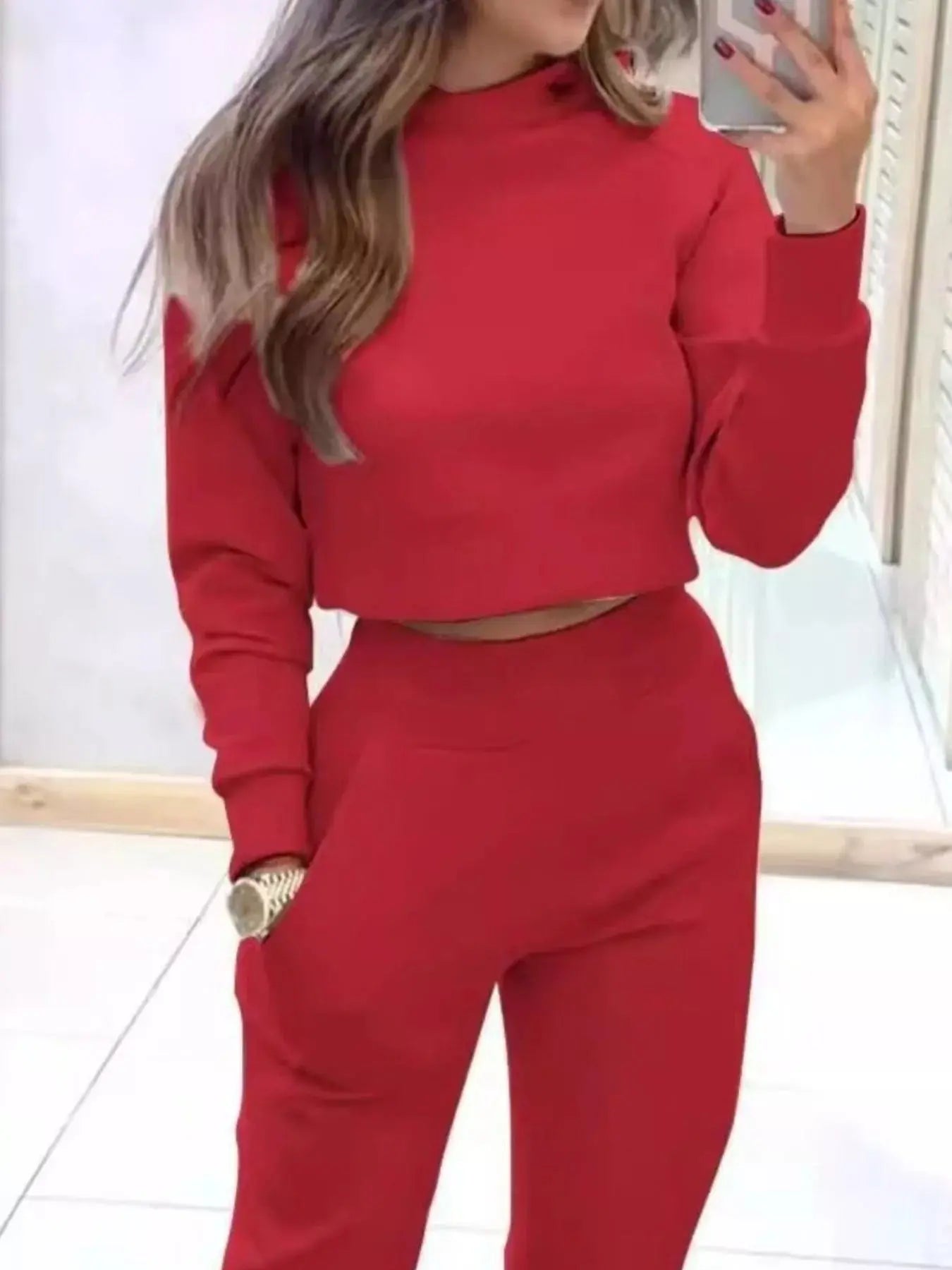 Casual Chic Cropped Sweatshirt and Jogger Set  Style Ratio
