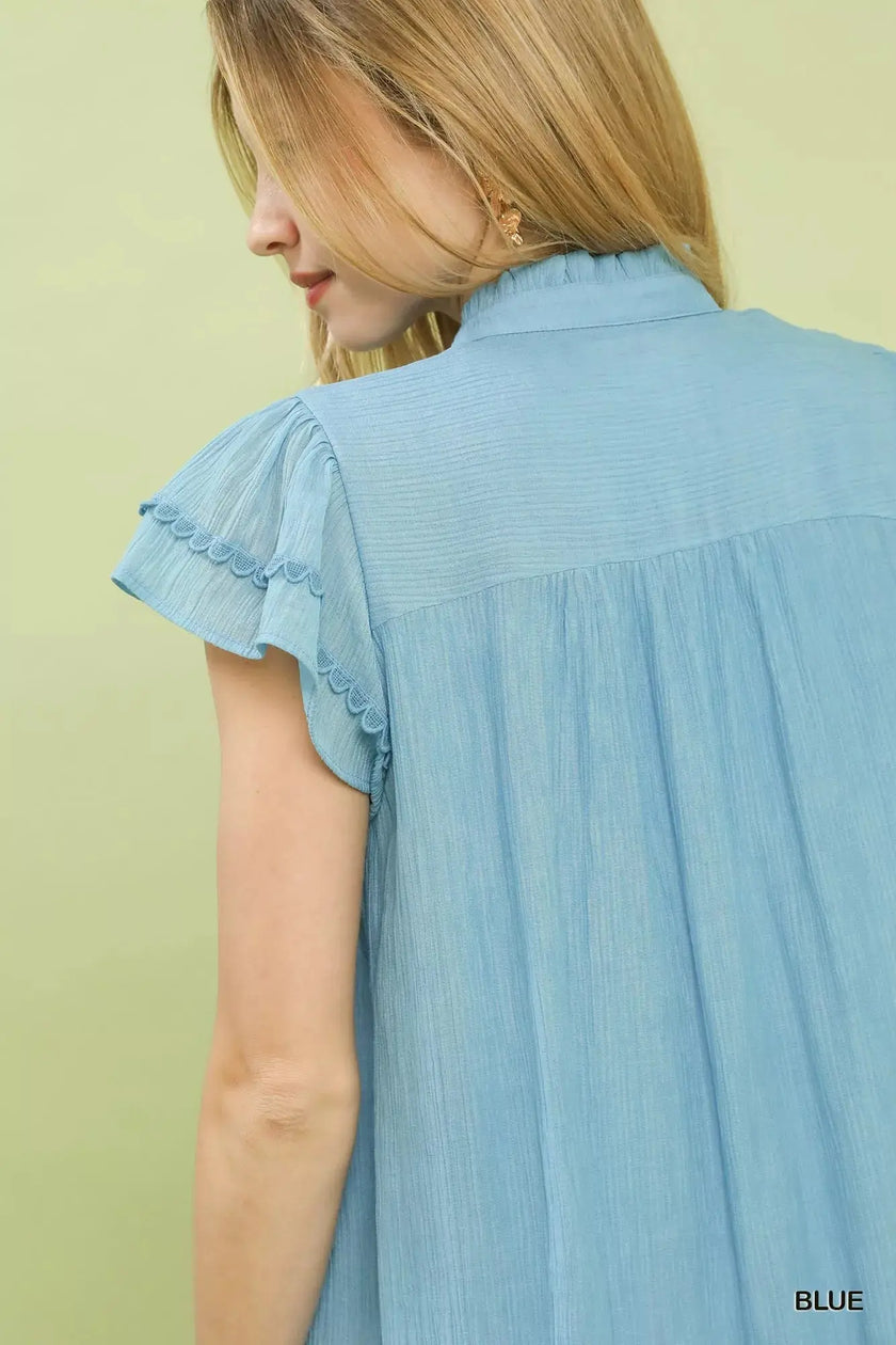 Umgee Scalloped Trim Flutter Sleeve Top  Style Ratio