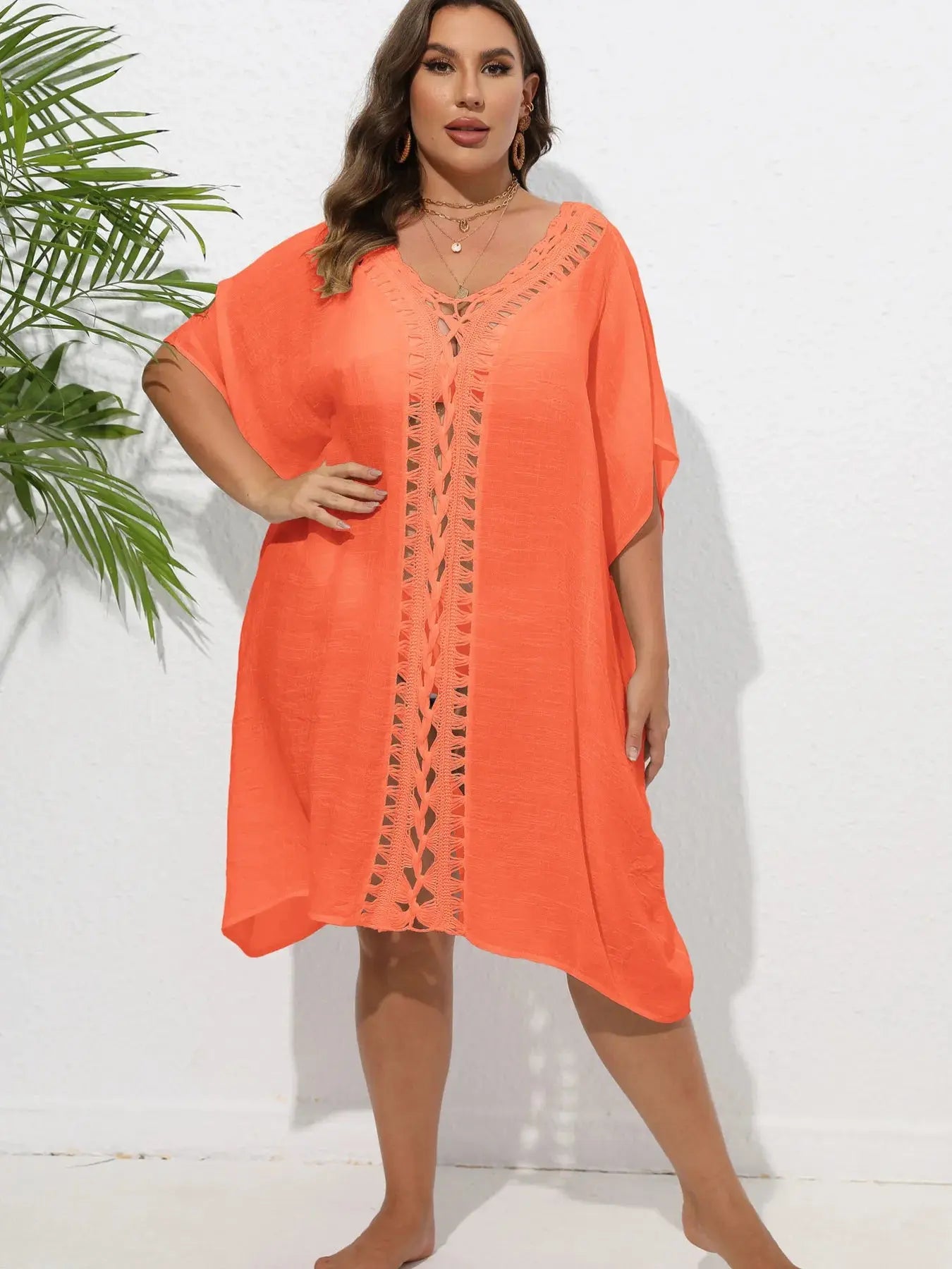 Crochet Trim V-Neck Beach Cover Up  Style Ratio