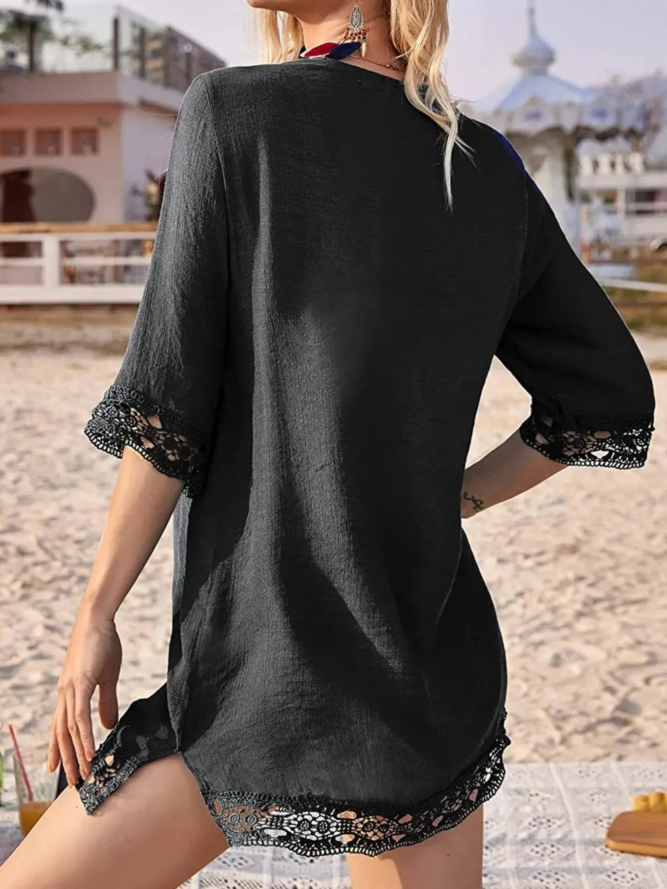 Lace Trim V-Neck Cover-Up  Style Ratio