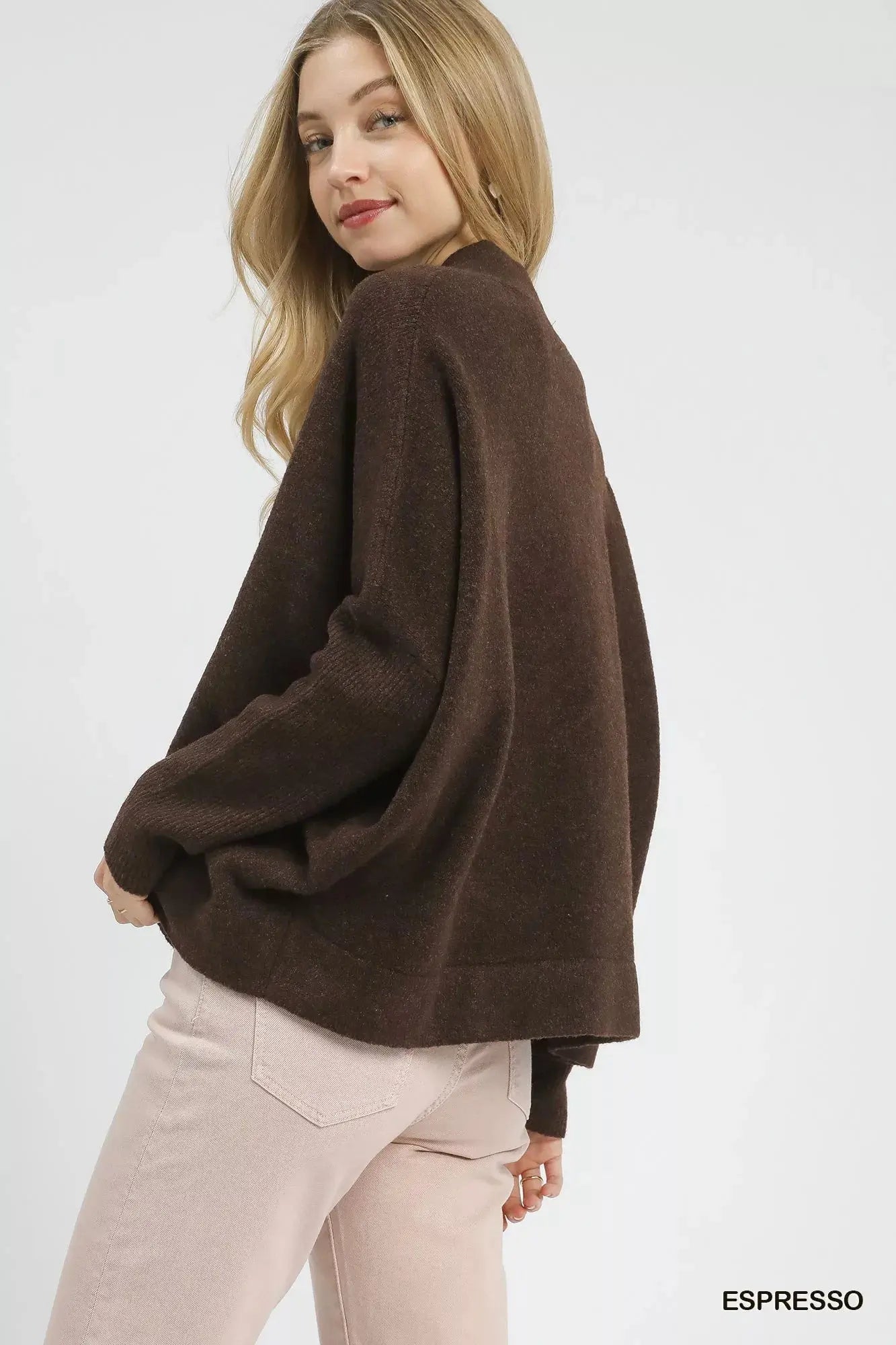 Umgee V-Neck Sweater with Wide Trim Detail  Style Ratio
