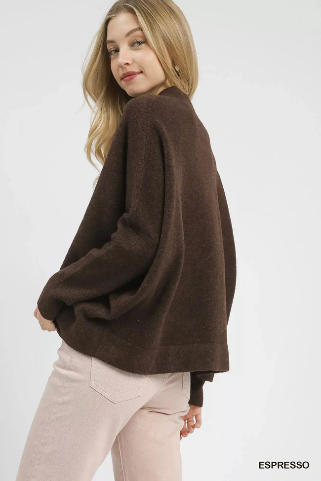 Umgee V-Neck Sweater with Wide Trim Detail  Style Ratio
