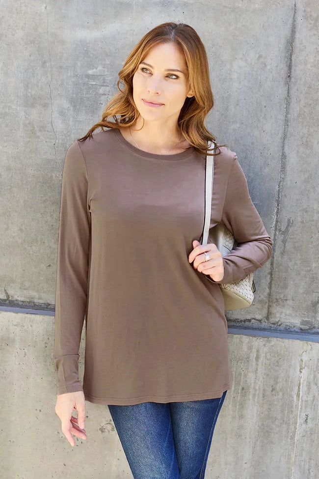 Basic Bae Full Size Round Neck Long Sleeve Top  Style Ratio