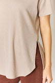 Zenana Baby Waffle Short Sleeve Slit High Low Short Sleeve Shirt  Style Ratio