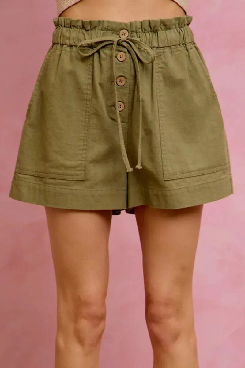 SO ME Paper Bag Patch Pocket Drawstring Twill Shorts  Style Ratio