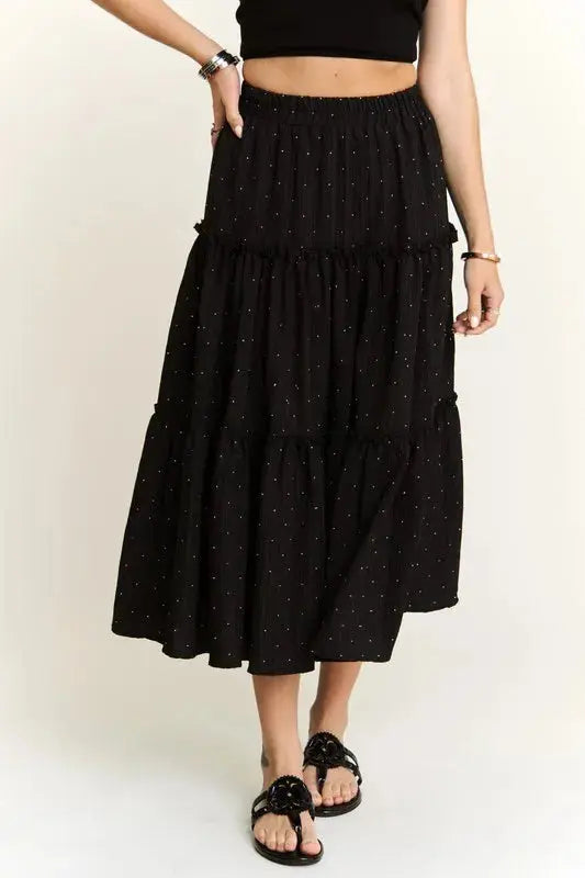 Adora Rhinestone Accent Tiered Midi Skirt  Style Ratio