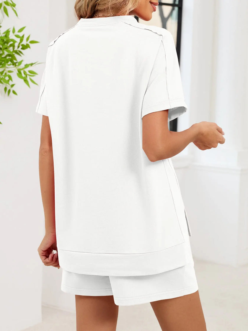Round Neck Short Sleeve Shirt and Shorts Loungewear  Style Ratio