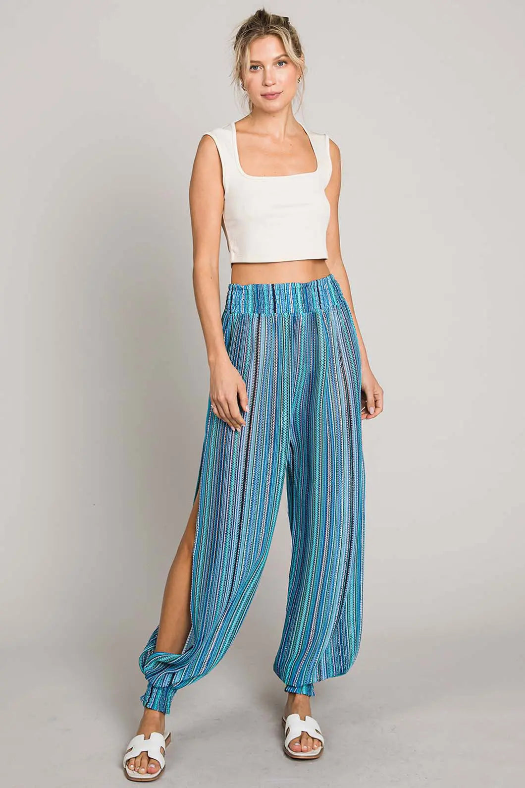 Cotton Bleu by Nu Lab Striped Smocked Cover Up Pants  Style Ratio