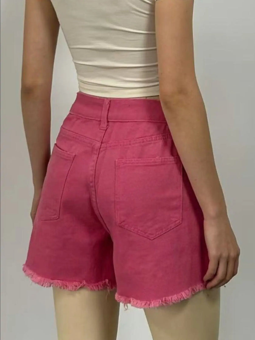 Rhinestone Chain Raw Hem Denim Shorts  Style Ratio