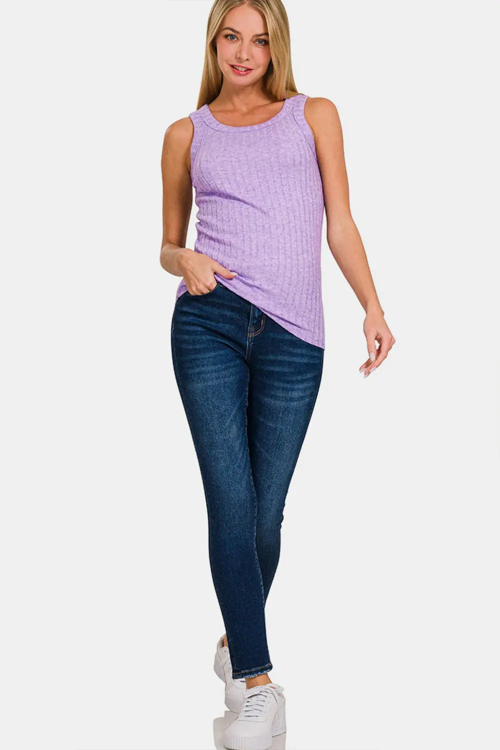 Zenana Ribbed Round Neck Tank Top  Style Ratio
