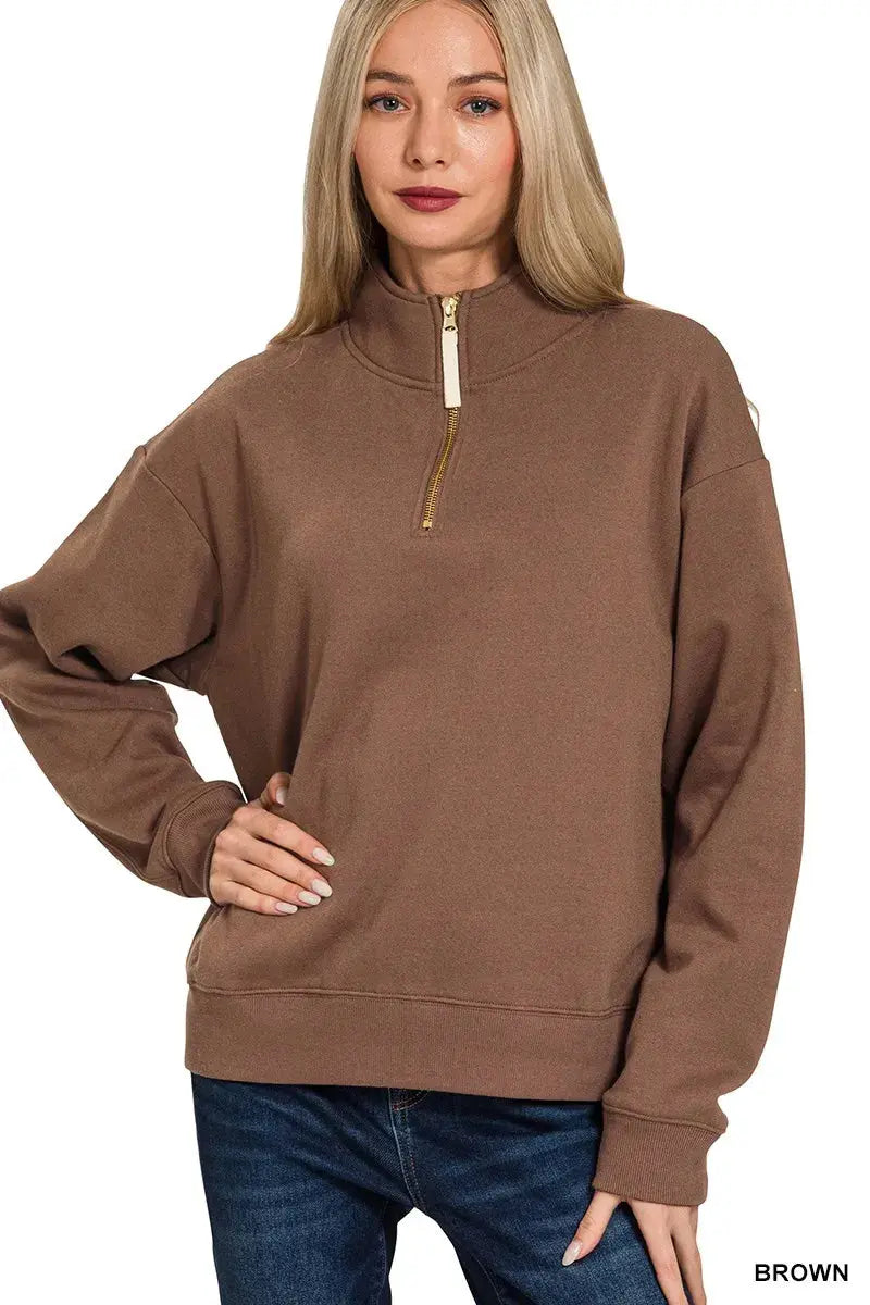 Zenana Fleece Half Zip Sweatshirt  Style Ratio