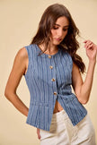 SO ME Stripe Slim Fit Button Front Denim Vest Top  Style Ratio