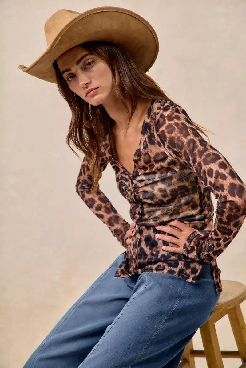 BiBi Leopard Printed Mesh Long Sleeve Top  Style Ratio