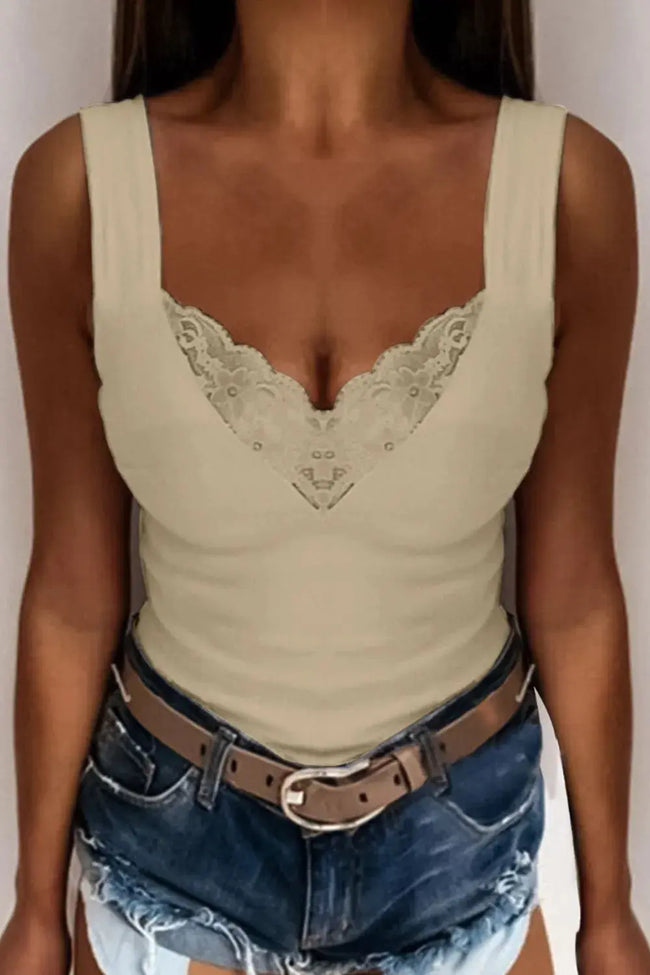 Full Size Lace Detail V-Neck Tank  Style Ratio