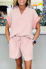 Stripe Dolman Sleeve Polo Shirt and Drawstring Shorts Set  Style Ratio