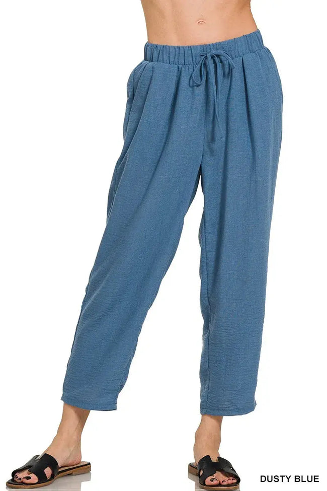 Zenana Woven Crepe Elastic Band Waist Pants  Style Ratio