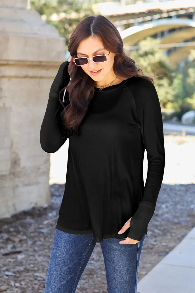Basic Bae Full Size Round Neck Long Sleeve Shirt  Style Ratio