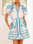 Printed Puff Sleeve Top and Skirt Set  Style Ratio