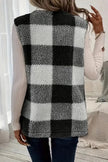 Sherpa Plaid Open Front Vest  Style Ratio