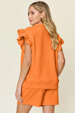 Double Take Texture Flounce Sleeve Top and Drawstring Shorts Set  Style Ratio