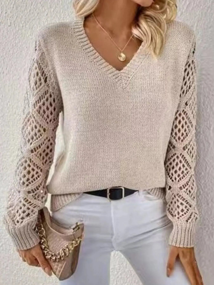 V-Neck Hollow-Out Sleeve Knit Sweater  Style Ratio