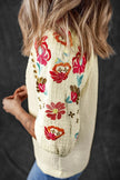 Floral Embroidered Notched Puff Sleeve Blouse  Style Ratio