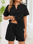 Notched Short Sleeve Top and Shorts Set  Style Ratio