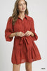 Umgee Crinkle Button-Front Tiered Mini Dress with Waist Tie  Style Ratio