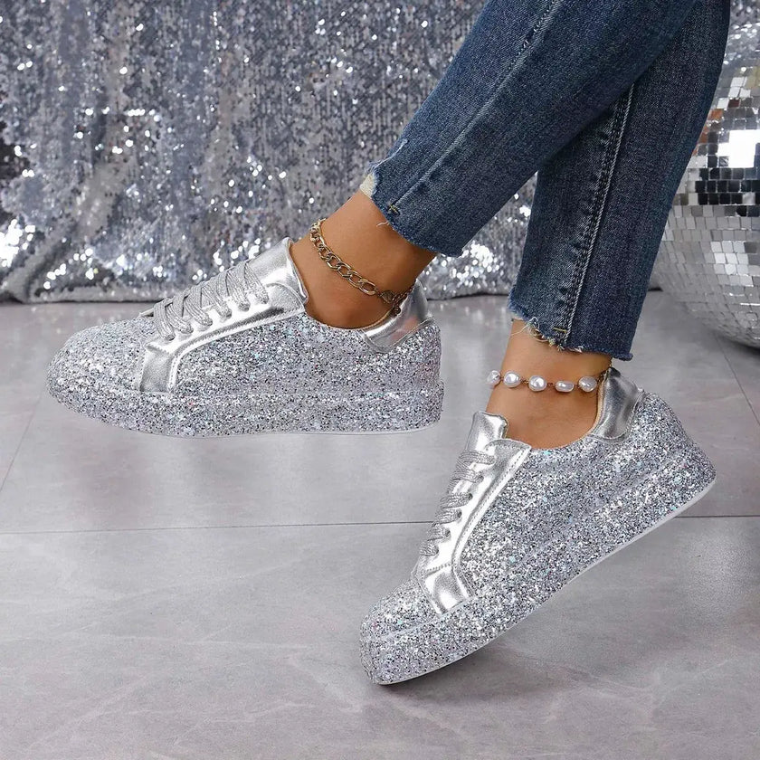 Sequin Lace Up Sneakers  Style Ratio