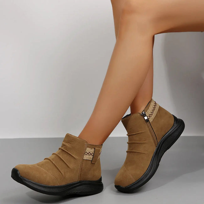 Pleated Side Zip Short Boots  Style Ratio
