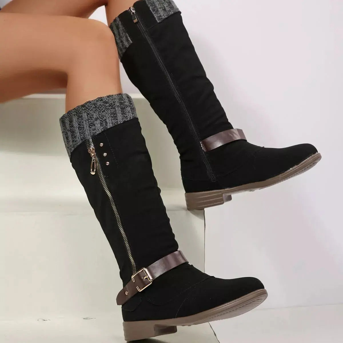 Round Toe Block Heels Boots  Style Ratio