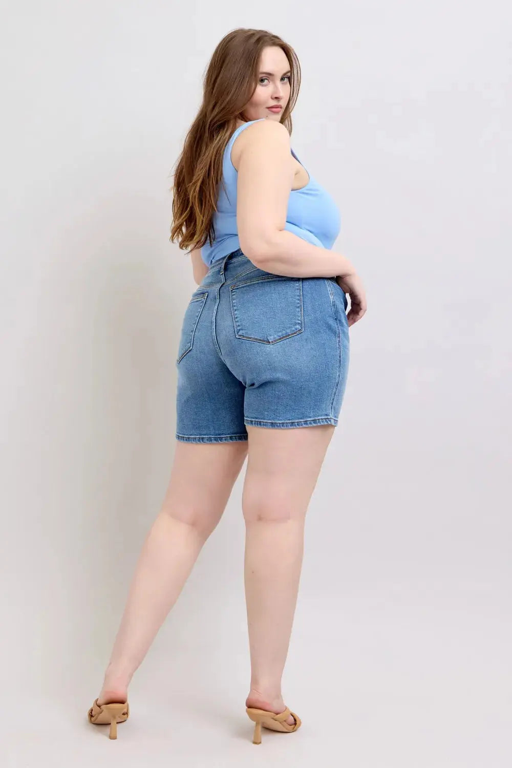 Judy Blue Full Size 2 Button Denim Shorts with Pockets Plus Size  Style Ratio