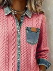 Denim Trim Cable Knit Top  Style Ratio