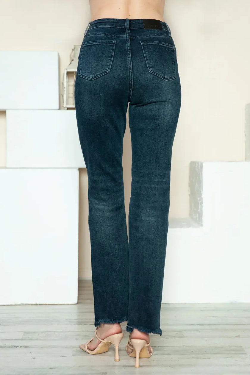 Judy Blue Full Size Button Fly Hem Destroy Straight Jeans  Style Ratio