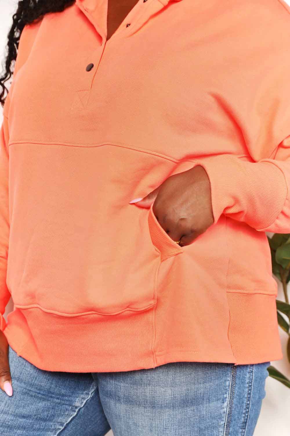 Double Take Quarter-Snap Dropped Shoulder Hoodie  Style Ratio