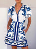 Printed Puff Sleeve Top and Skirt Set  Style Ratio