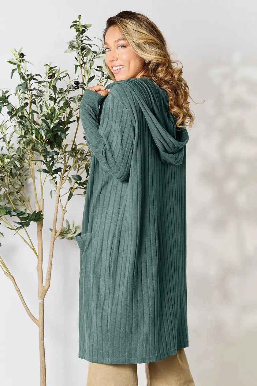 Basic Bae Full Size Hooded Sweater Cardigan  Style Ratio