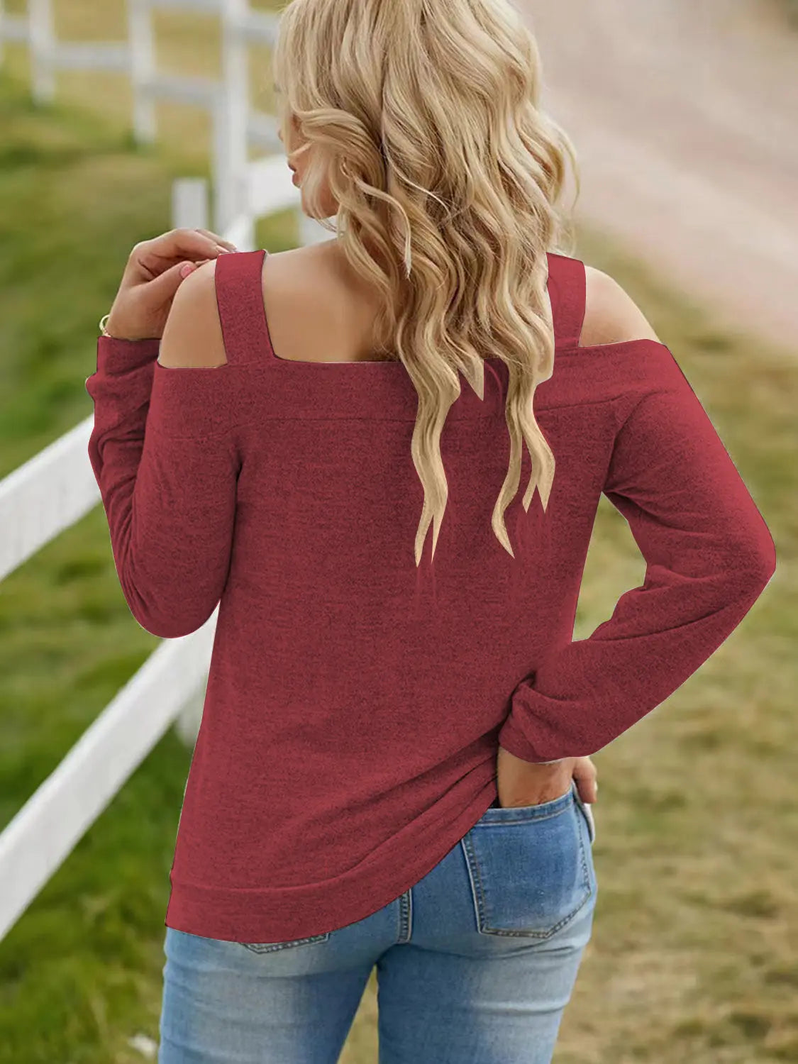 Full Size Cutout Shoulder Long Sleeve Shirt  Style Ratio