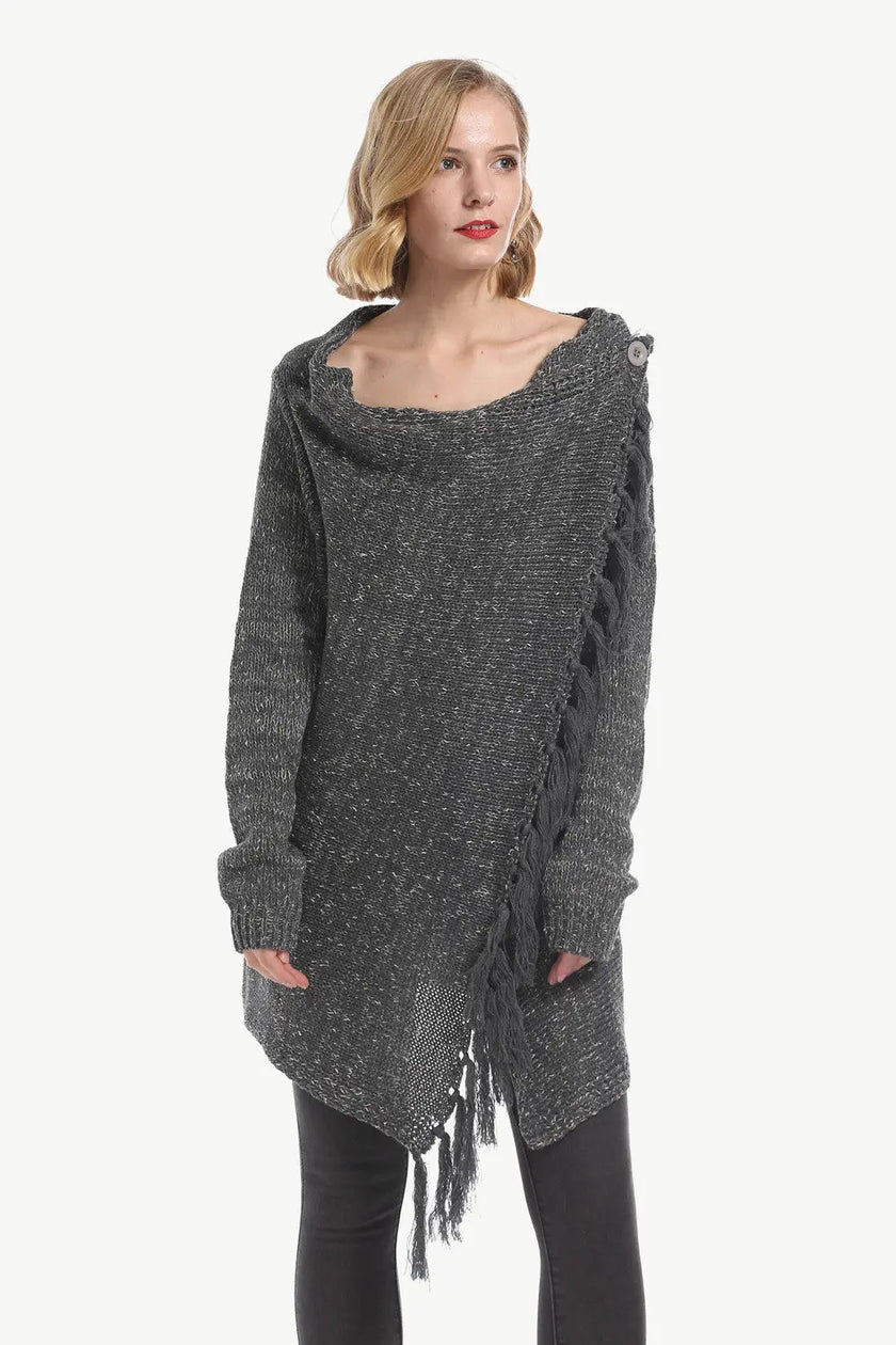 Angel Wings One-Button Tassel Tie Asymmetrical Hem Cardigan  Style Ratio