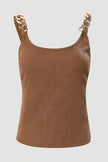 Brown Gold Chain Straps Rib Knit Tank Top  Style Ratio