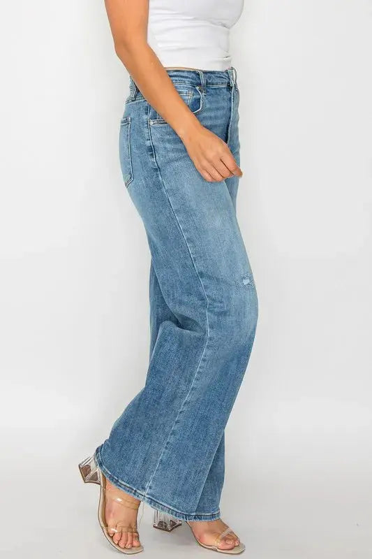 bytos Full Size High Rise Wide Leg Jeans with Pockets  Style Ratio
