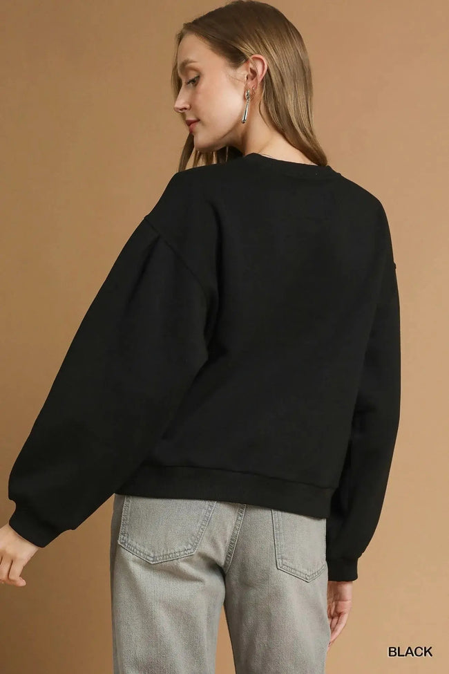 Umgee Round Neck Sweatshirt with Pleated Detail  Style Ratio