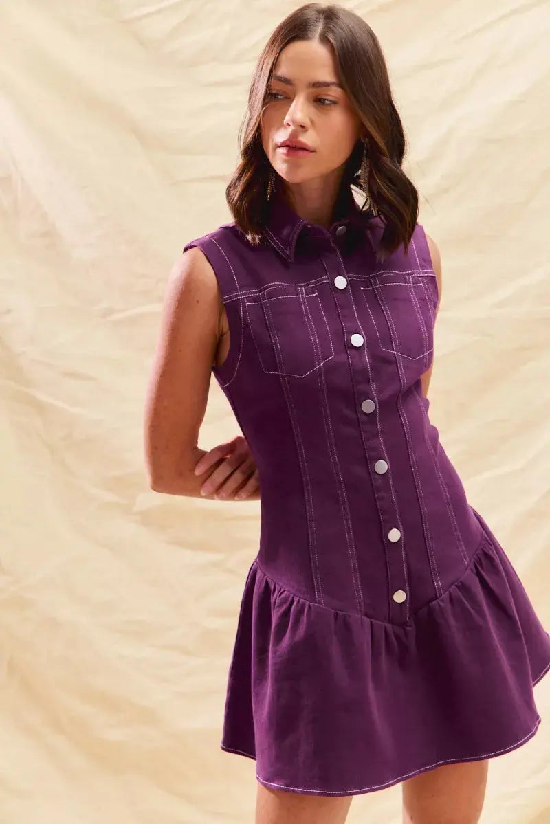 SO ME Button Down Sleeveless Collared Game Day Mini Dress  Style Ratio