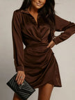 Collared Neck Long Sleeve Satin Dress  Style Ratio