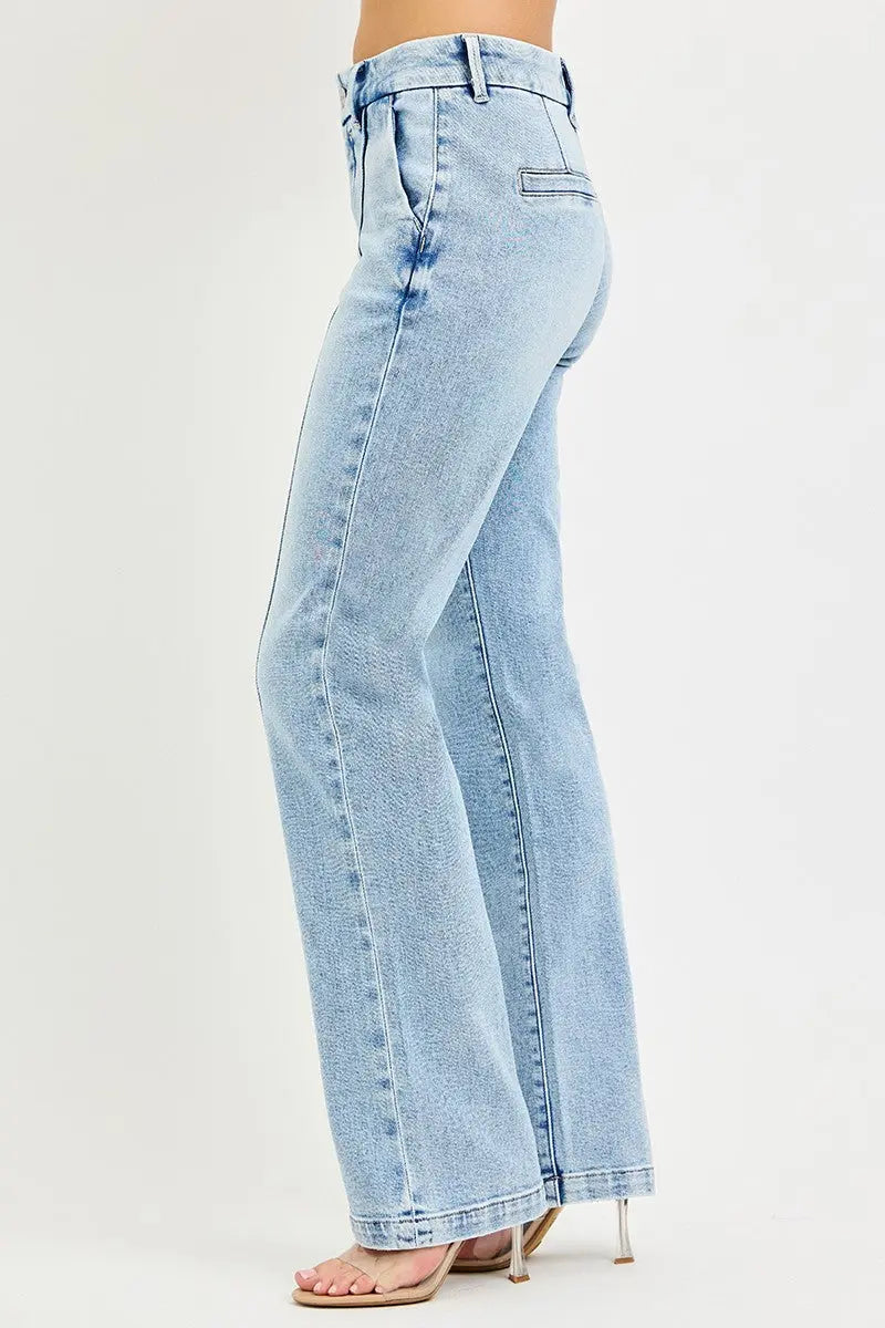 RISEN Tummy Control High Rise Straight Pin Tuck Jeans  Style Ratio
